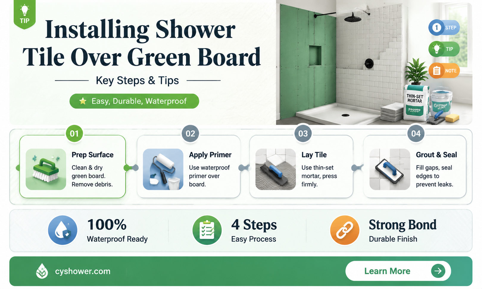 can i install tile for a shower over green board