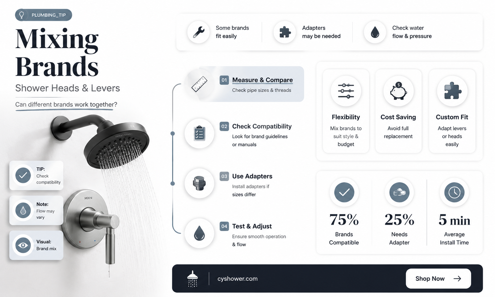 can a shower head and lever be different brands