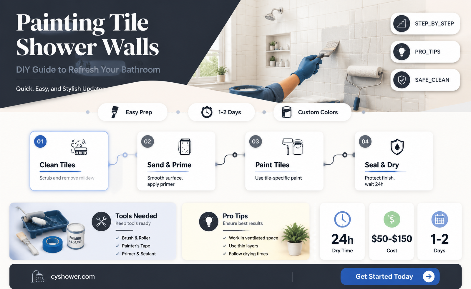 can a tile shower wall be painted