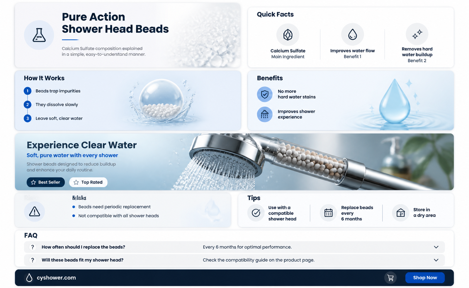 are pure action shower head beads made of calcium sulfate