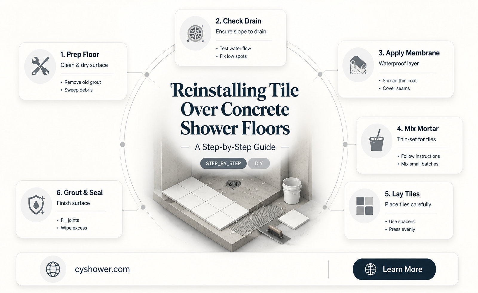 can i reinstall tile over a concrete floor in shower