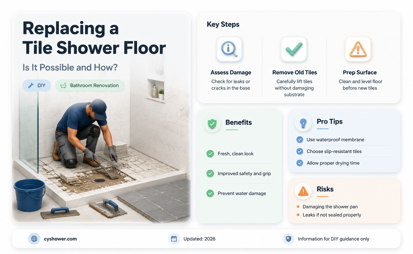 can a tile shower floor be replaced