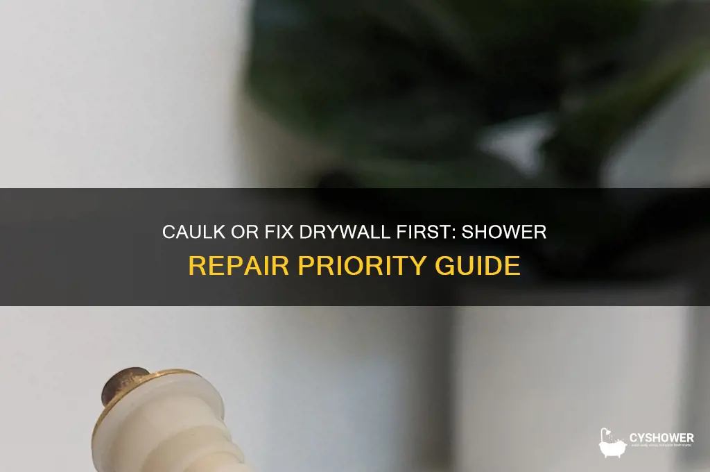 should i caulk or fix drywall first around shower