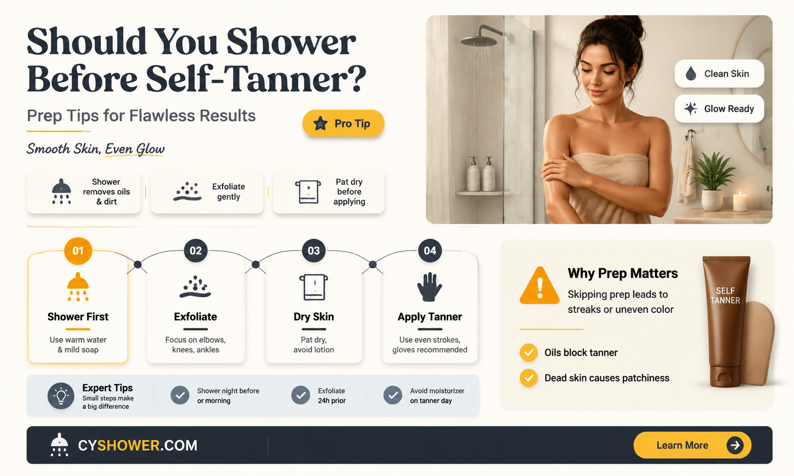 can i not take a shower before applying self tanner