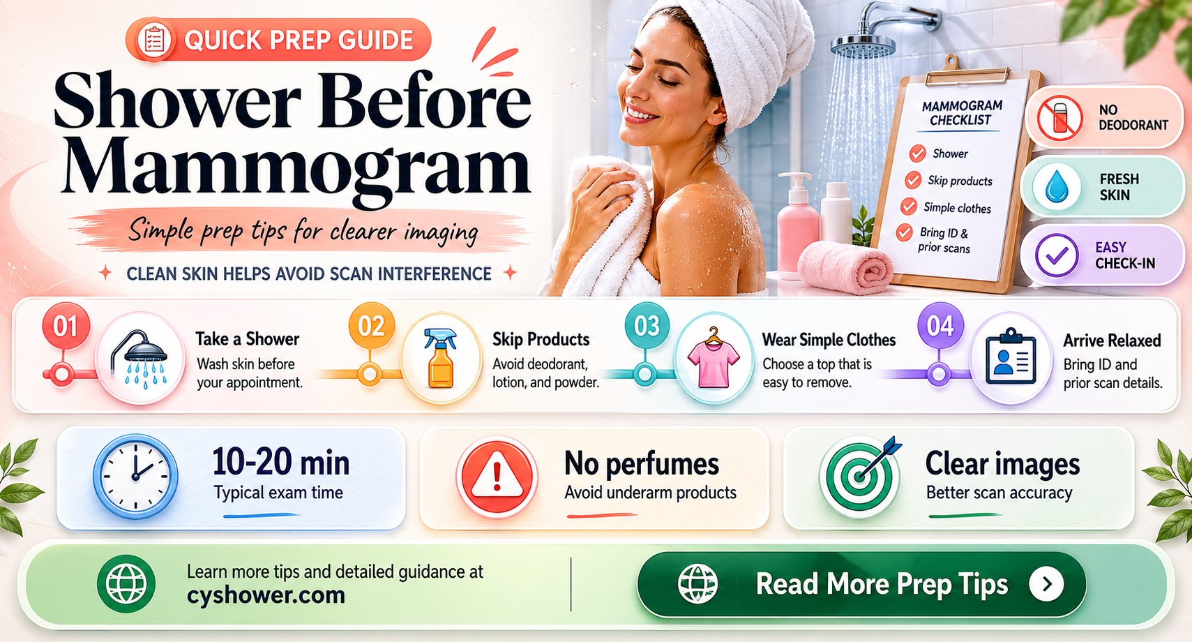 can i shower before mammogram