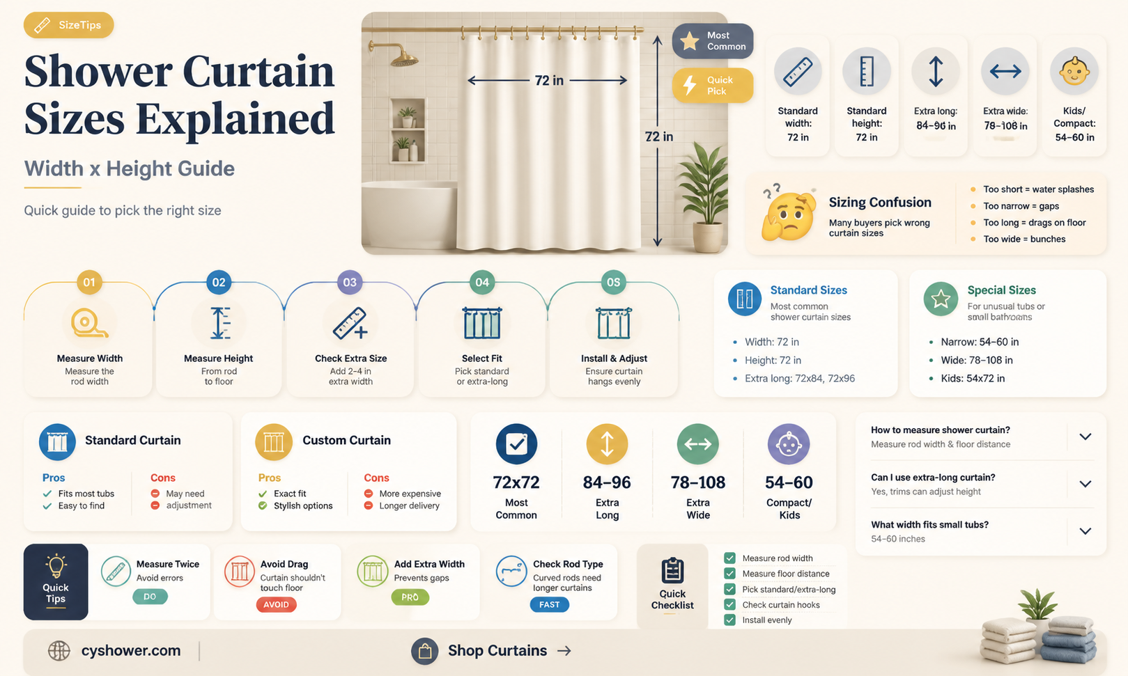 are shower curtains measured width x height