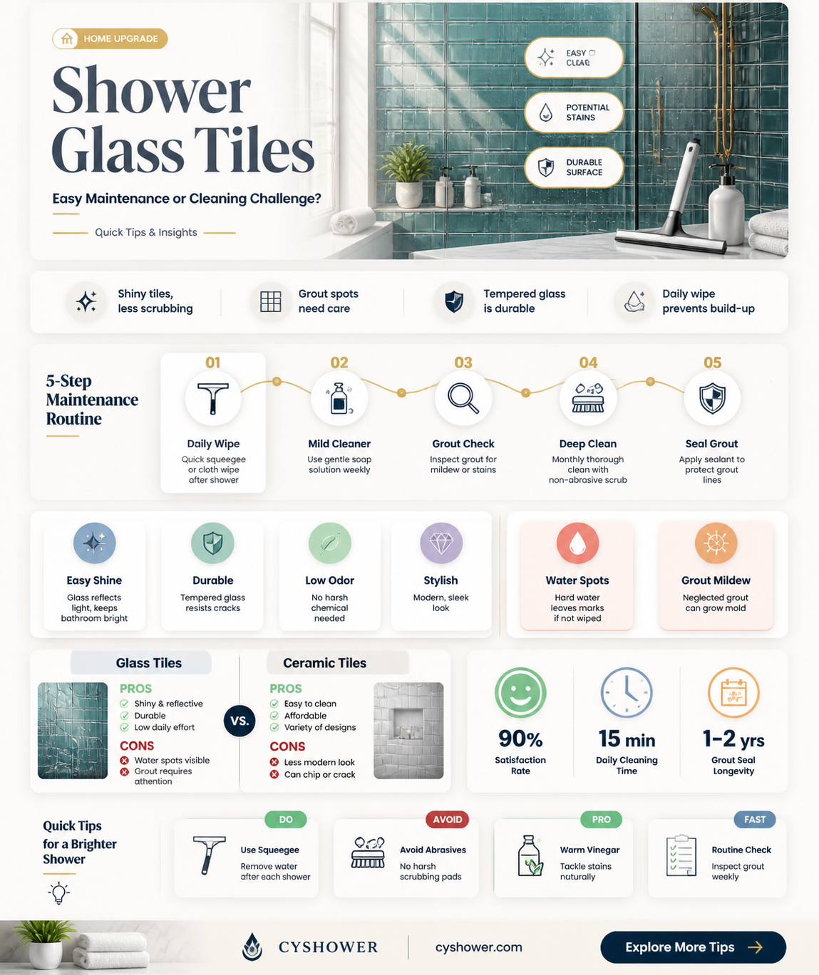 are shower glass tiles easy to keep clesn