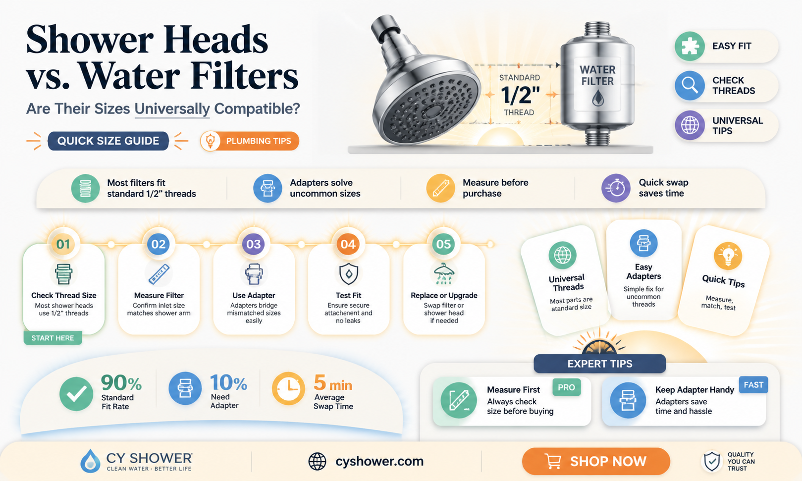 are shower haed and water ther same size