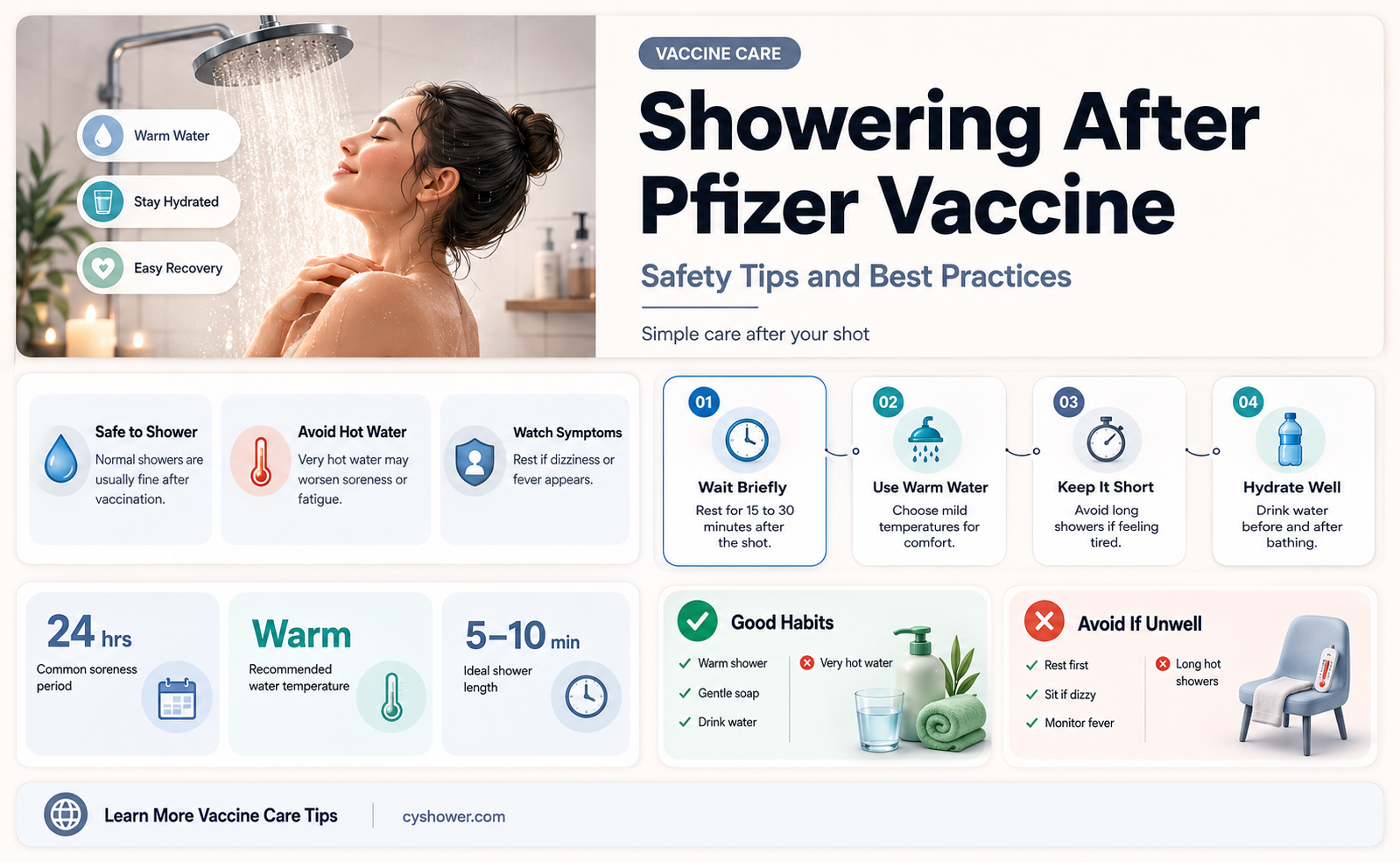 can i shower after pfizer