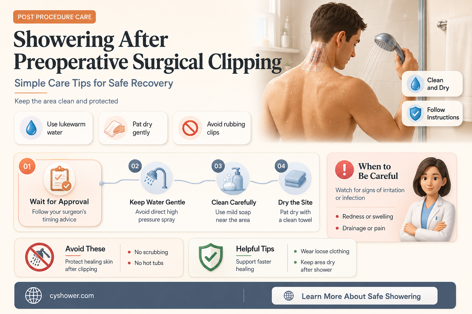 can i shower after preoperative surgical clipping