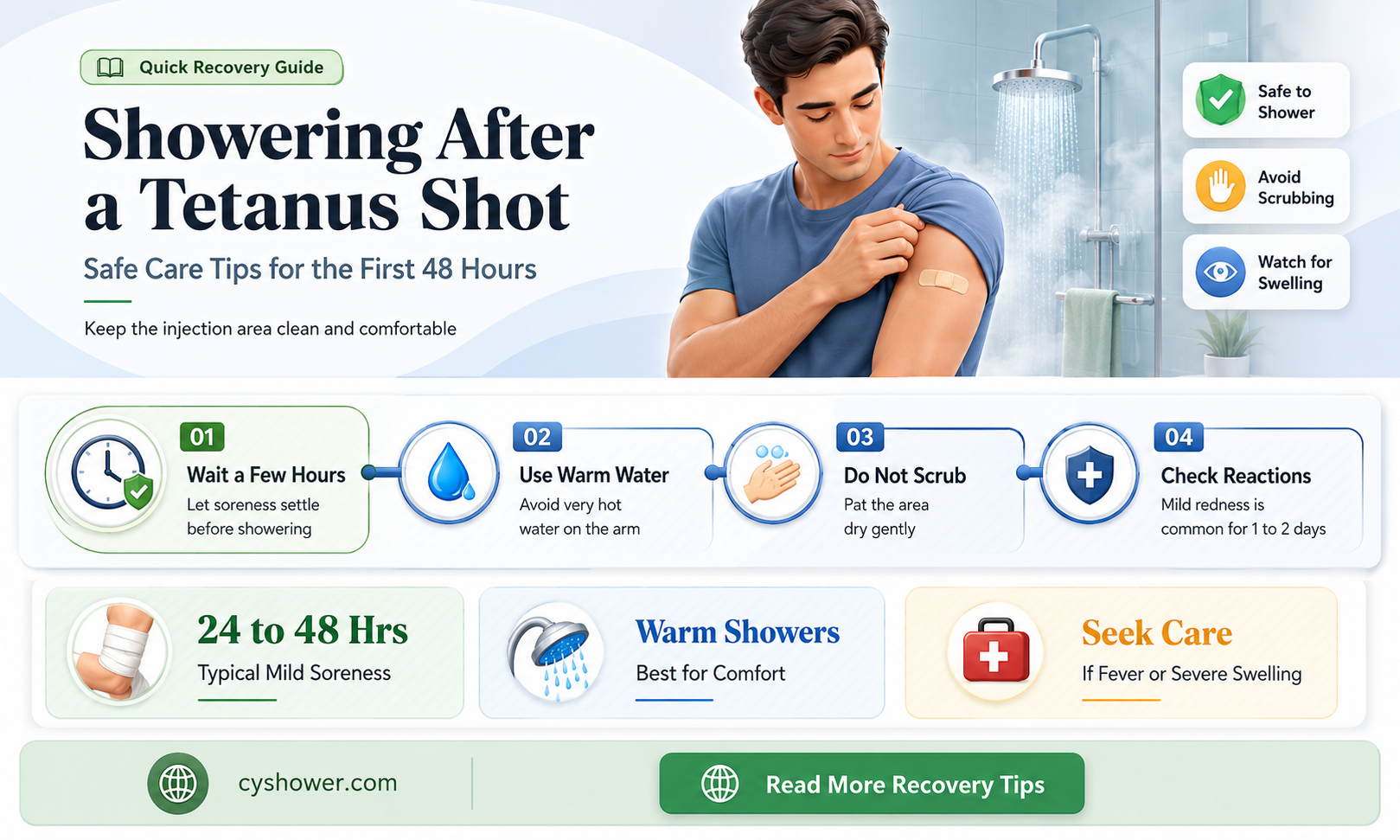 can i shower after tetanus shot