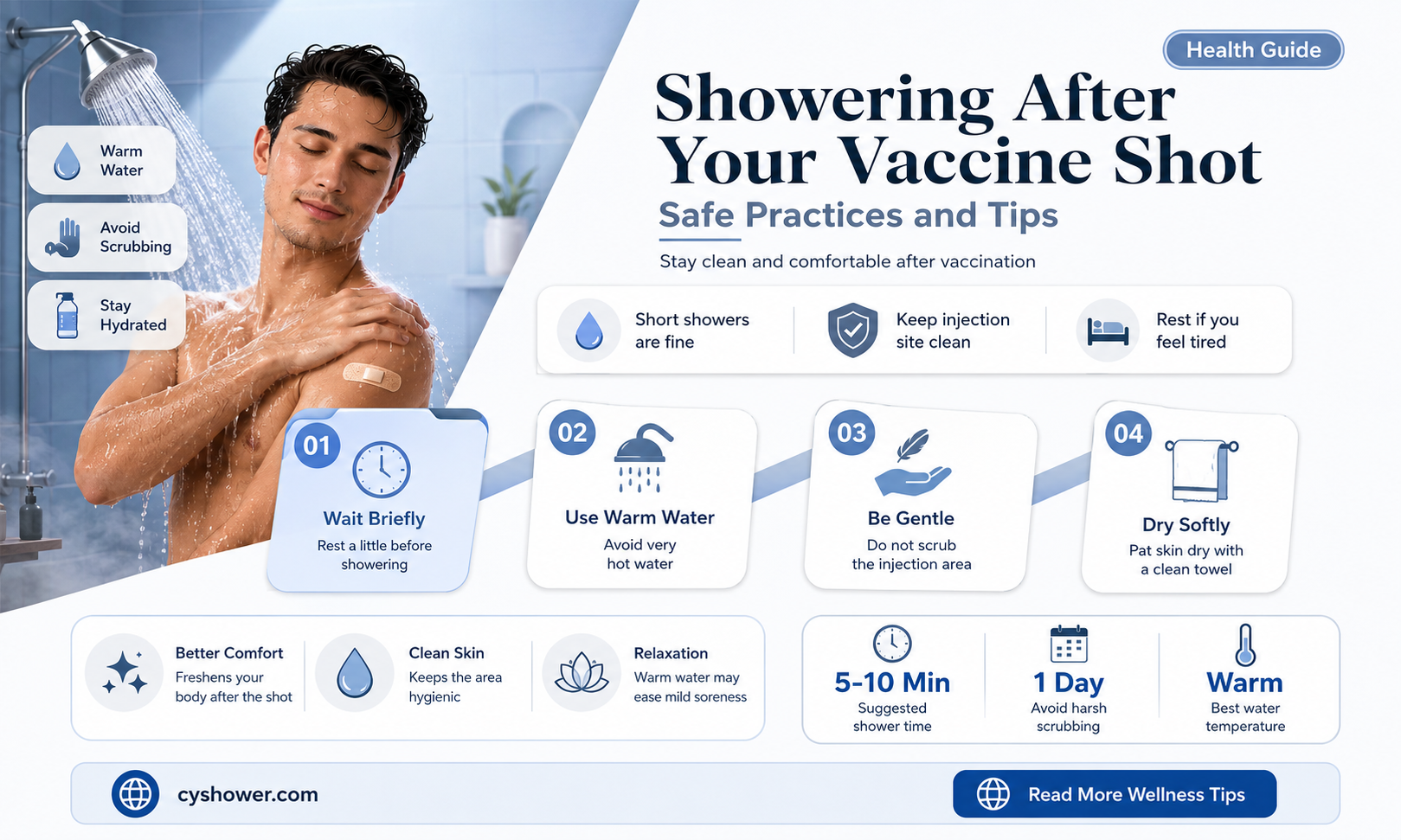 can i shower after vaccine shot