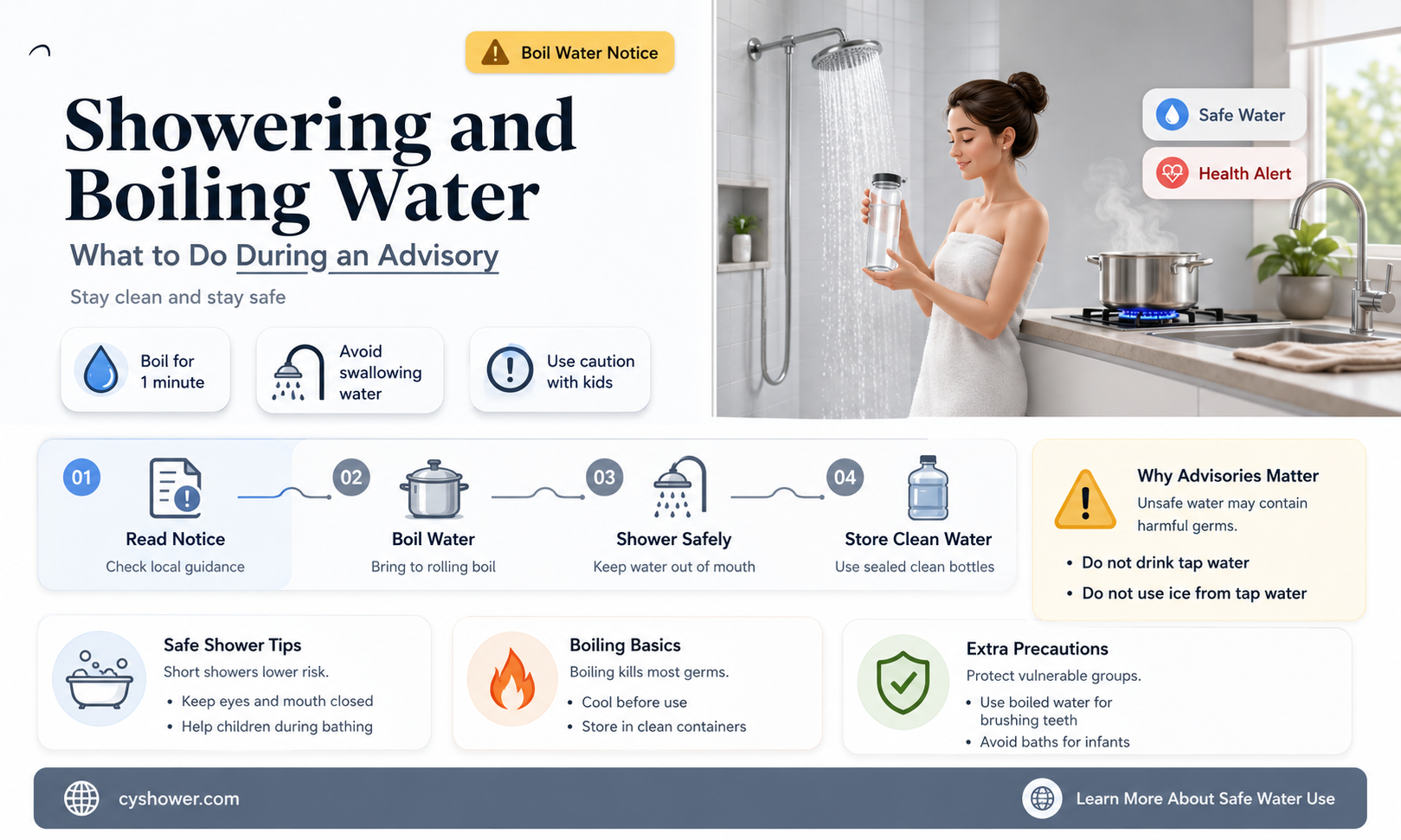 can i shower and water boil advisory