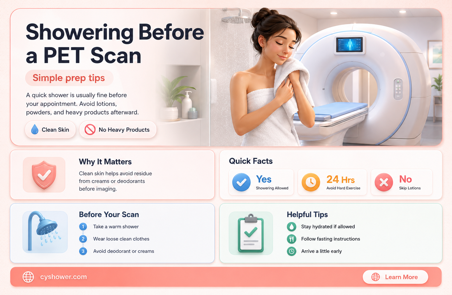 can i shower before a pet scan