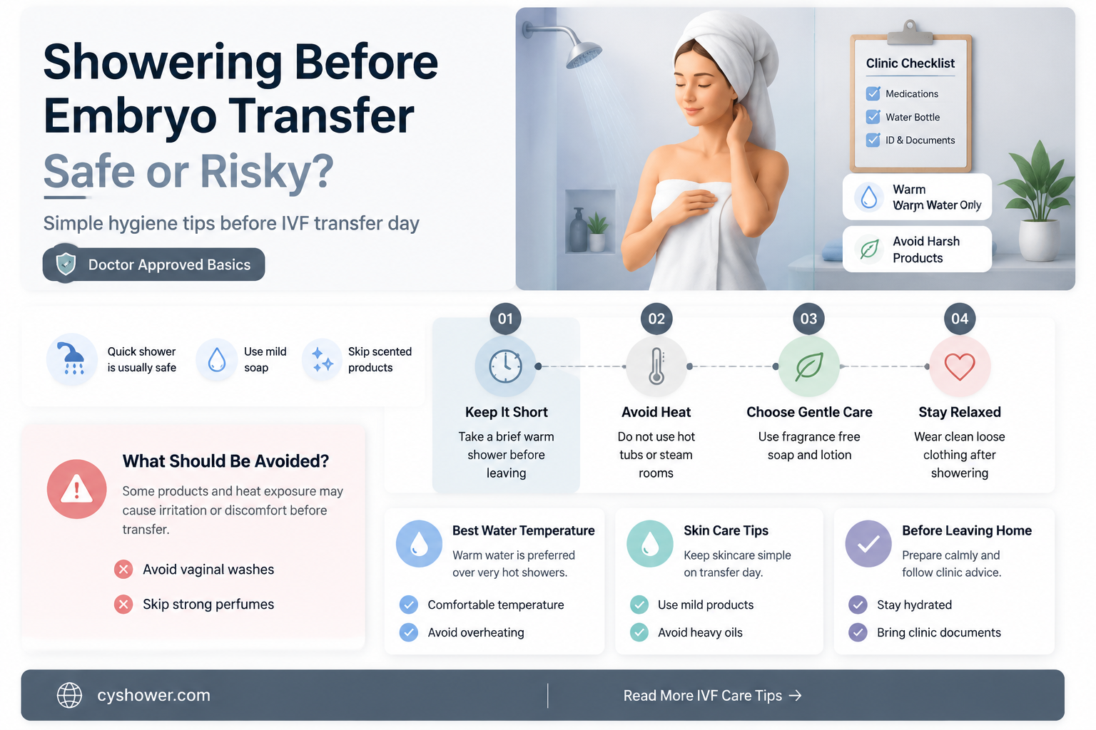 can i shower before embryo transfer
