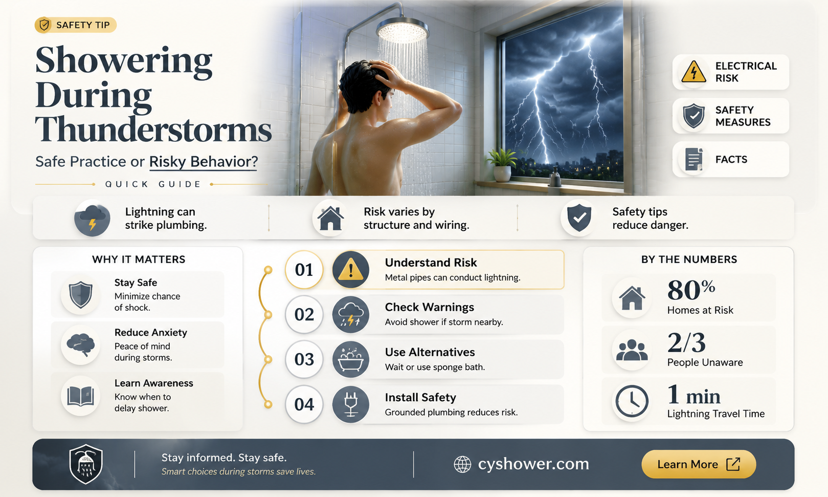 can i get in the shower during a thunderstorm