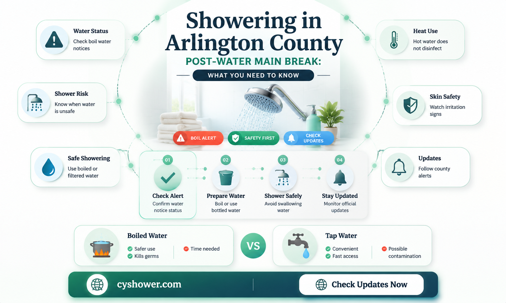 can i shower in arlington county after water main break
