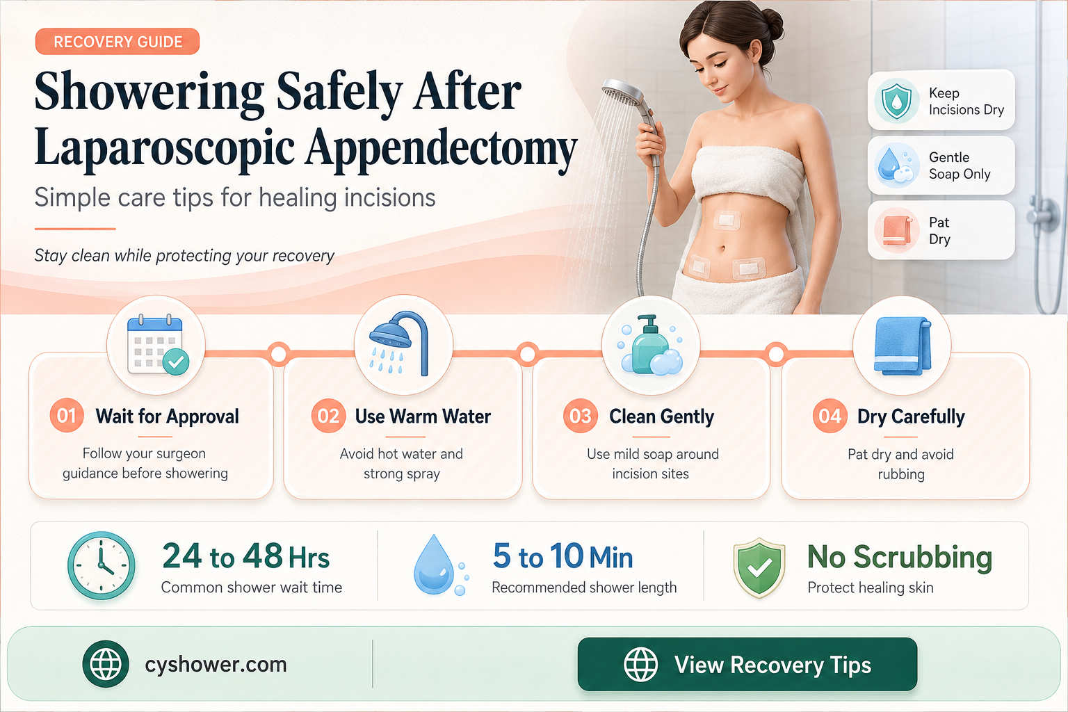 can i shower after laparoscopic surgery appendix