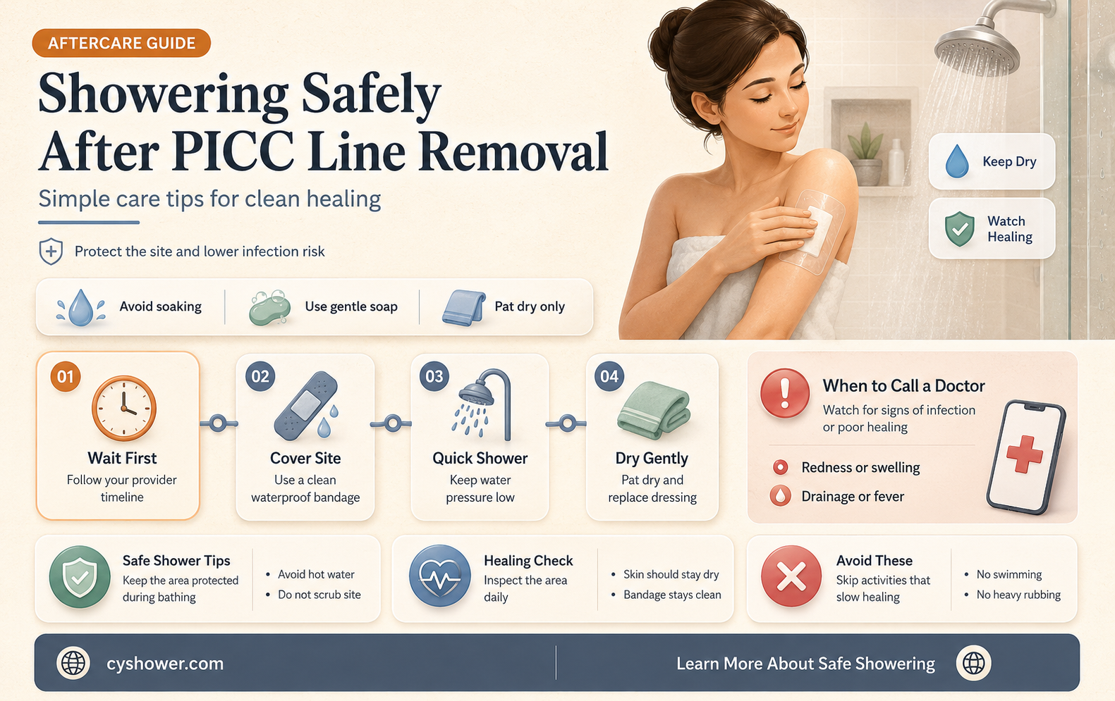 can i shower after picc line removal