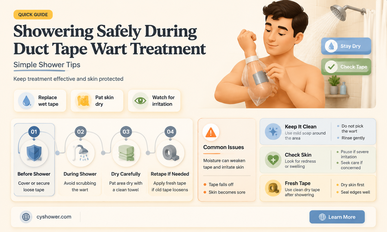 can i shower during duct tape treatment for warts