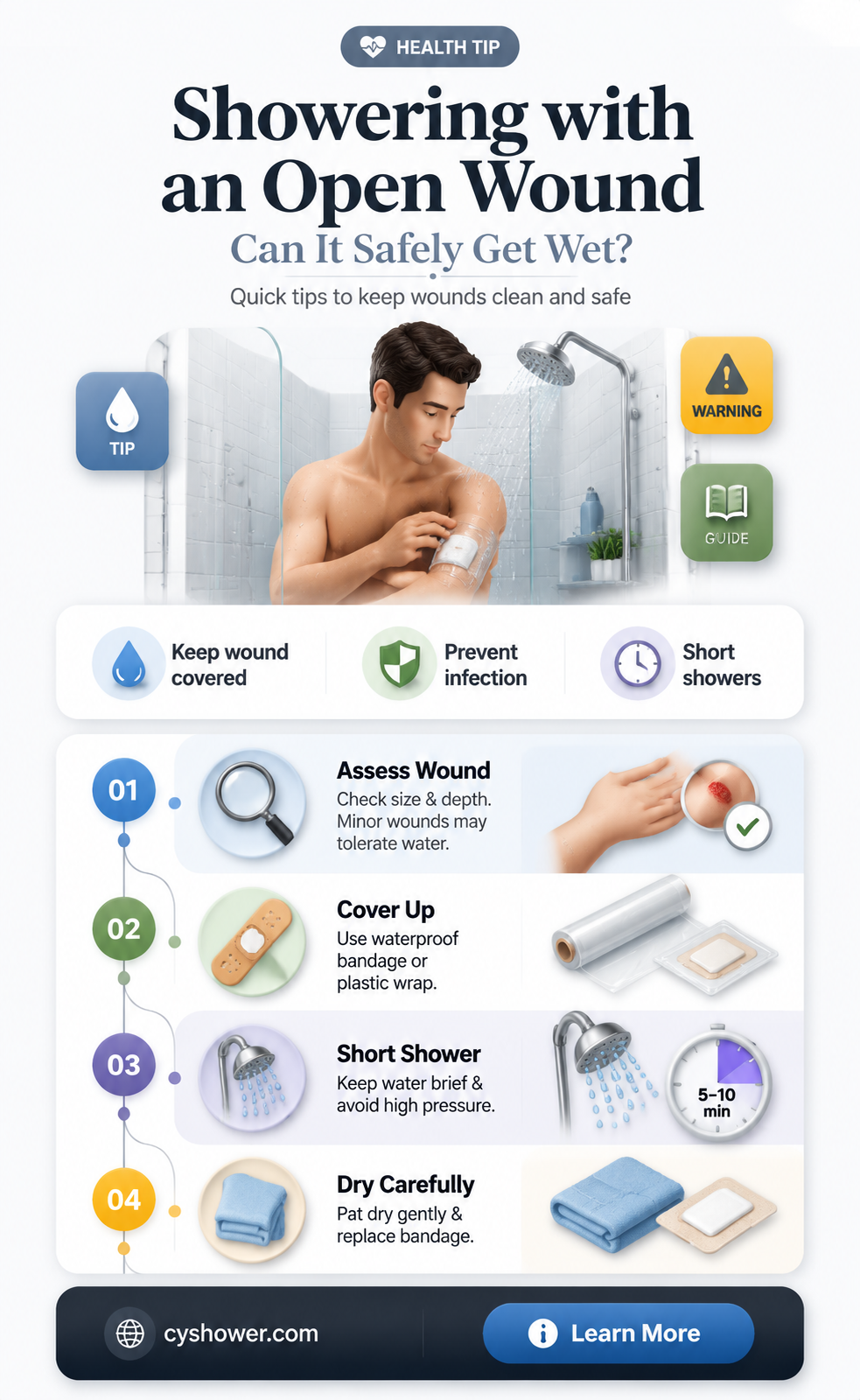 can an open wound get wet when yo shower