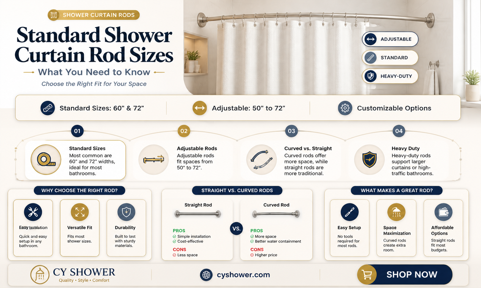 are shower curtain rods standard size