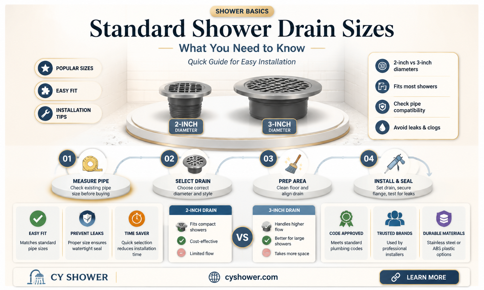 are shower drains standard size