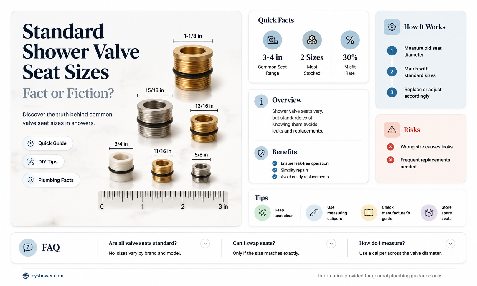are shower water valve seats a standard size
