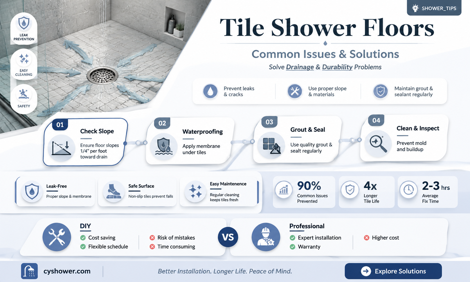 are there problems with shower floors made of tile