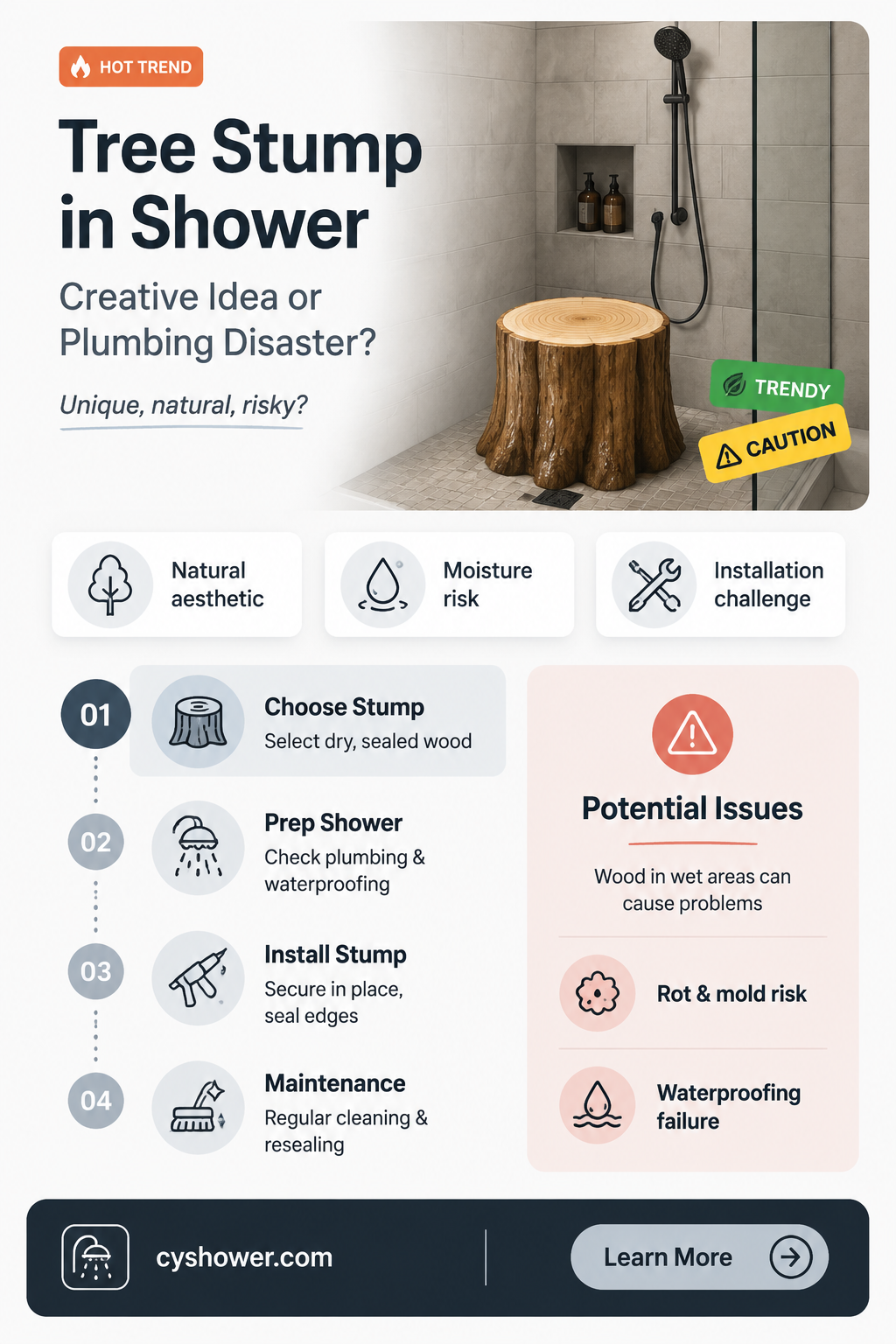 can i put a tree stump in a tiled shower