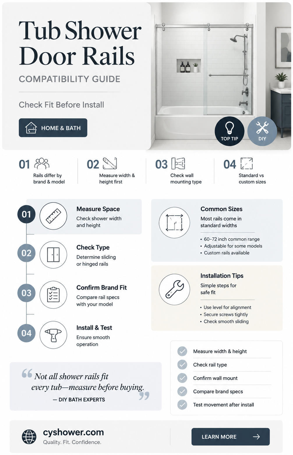 are the rails for tub shower doors alike