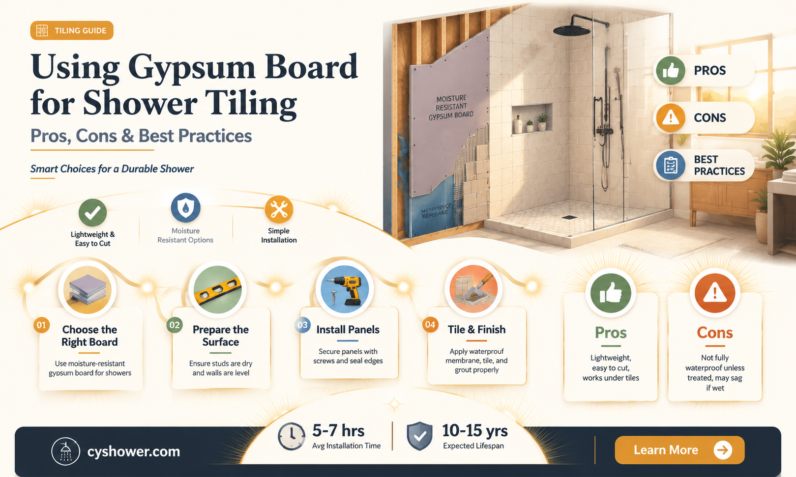 can gypsum board be used to tile a shower