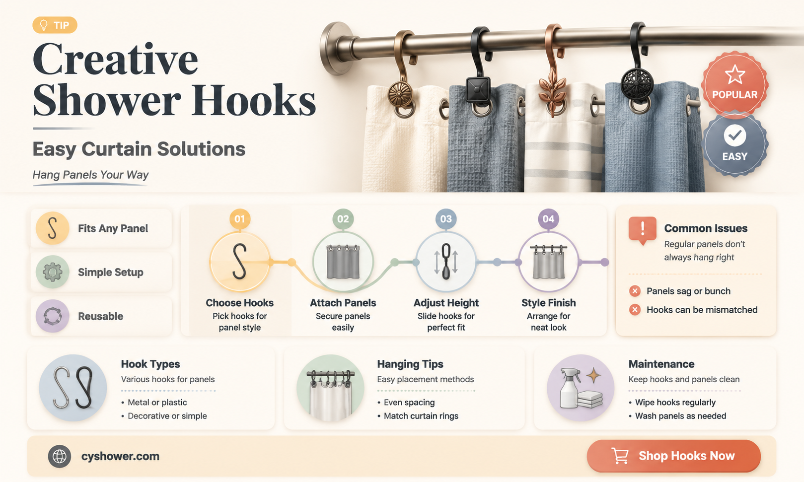 can iput shower hooks ia regular curtain panelnin