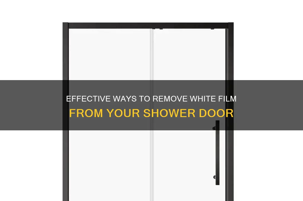 what gets white film off shower door