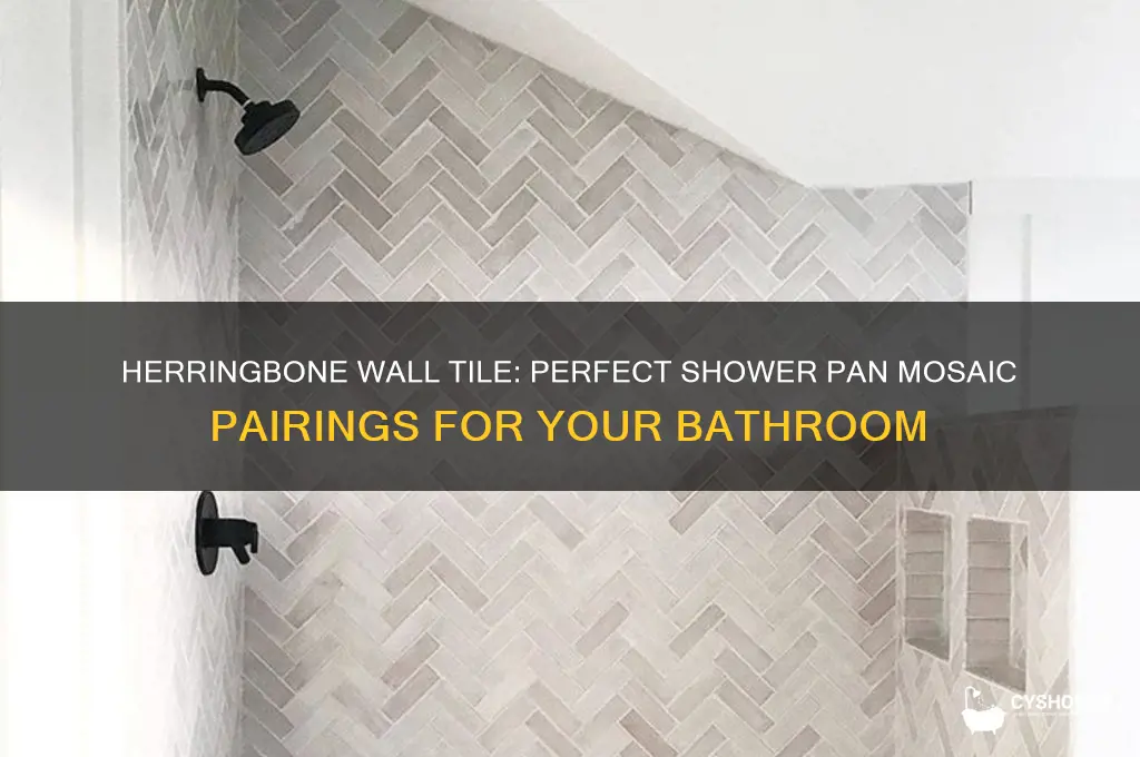 what shower pan mosaic to use with herringbone wall tile