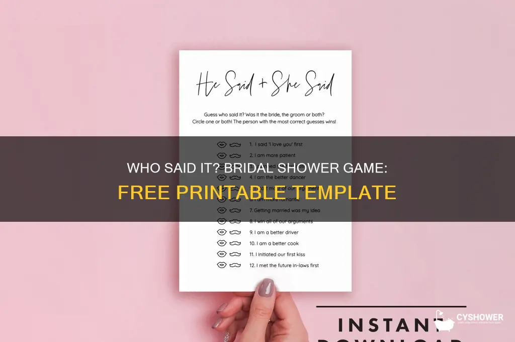who said it bridal shower game free template
